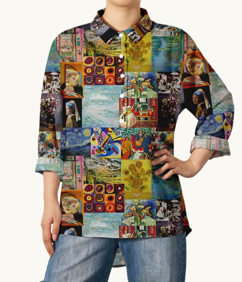 Famous Paintings Display Teacher Crinkle Fabric Shirt