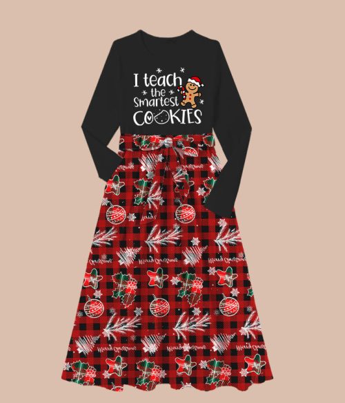 Christmas I Teach The Smartest Cookies Teacher Long-Sleeved One Piece Dress