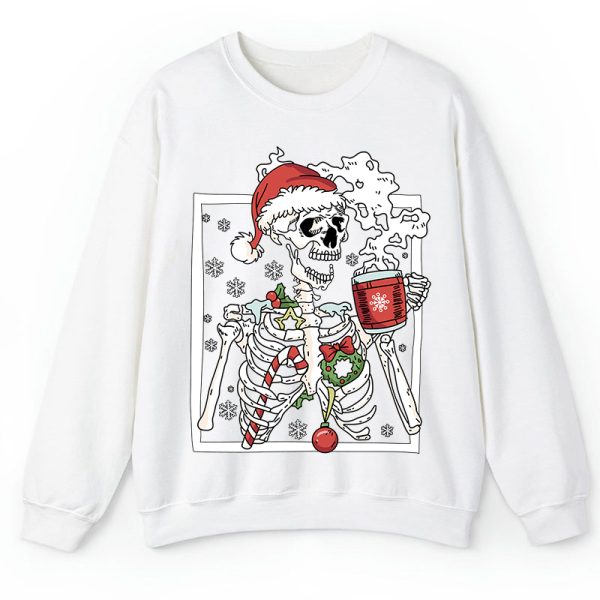 Skeleton With Smiling Skull Drinking Coffee Latte Teacher Sweatshirt