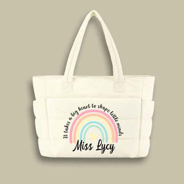 Personalized It Take A Big Heart To Shape Little Minds Teacher Puffy Tote Bag