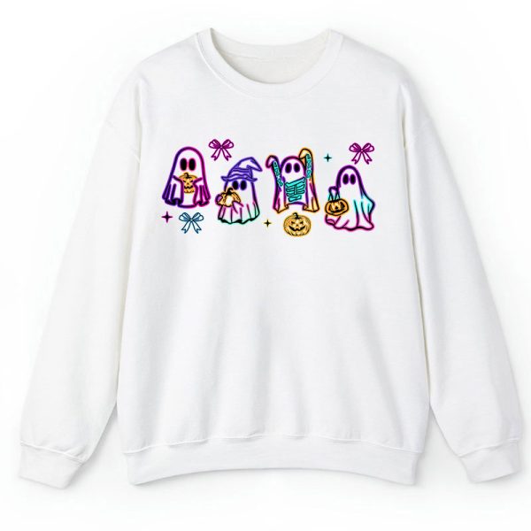 Colorful Neon Ghost Pumpkin Teacher Sweatshirt