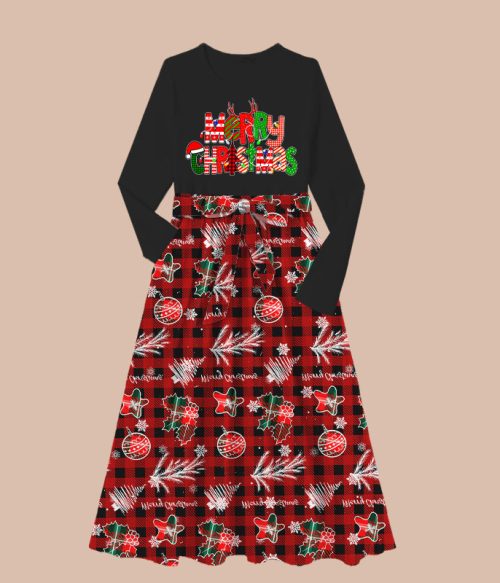 Merry Christmas With Rich Pattern Teacher Long-Sleeved One Piece Dress