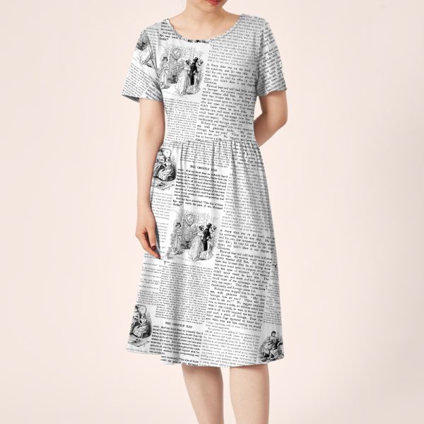 Retro Design Little Women Chapter Teacher Printed One Piece Dress