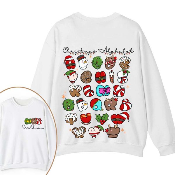 Personalized Christmas Alphabet Teacher Two Sided Sweatshirt