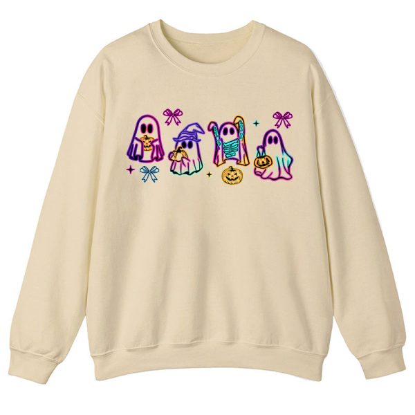 Colorful Neon Ghost Pumpkin Teacher Sweatshirt