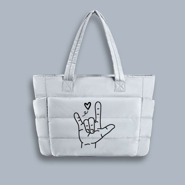 Sign Language Love Needs No Words Teacher Puffy Tote Bag