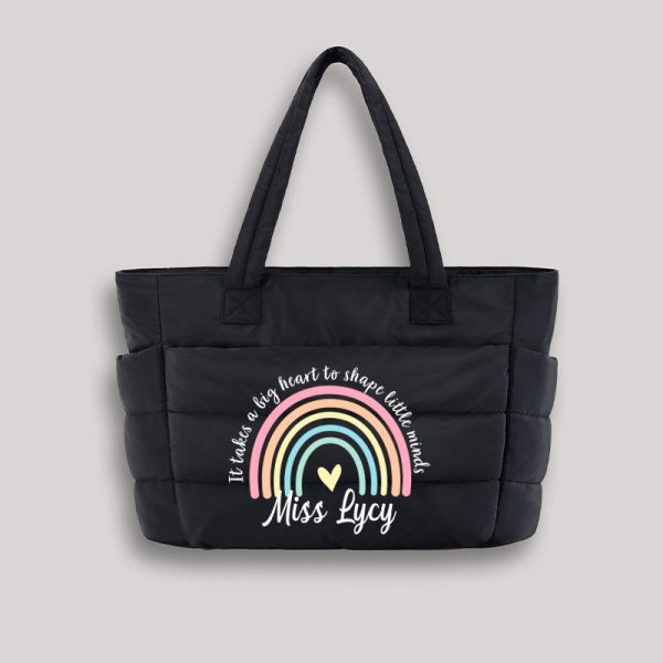 Personalized It Take A Big Heart To Shape Little Minds Teacher Puffy Tote Bag