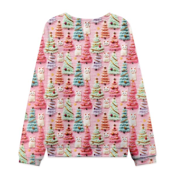 Christmas Cute Cat Teacher Cable Knit Sweatshirt