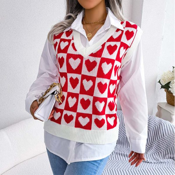 Heart Checker Pattern Sweater Vest