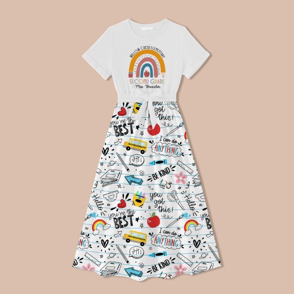 Personalized Name Rainbow Apple Teacher One Piece Dress