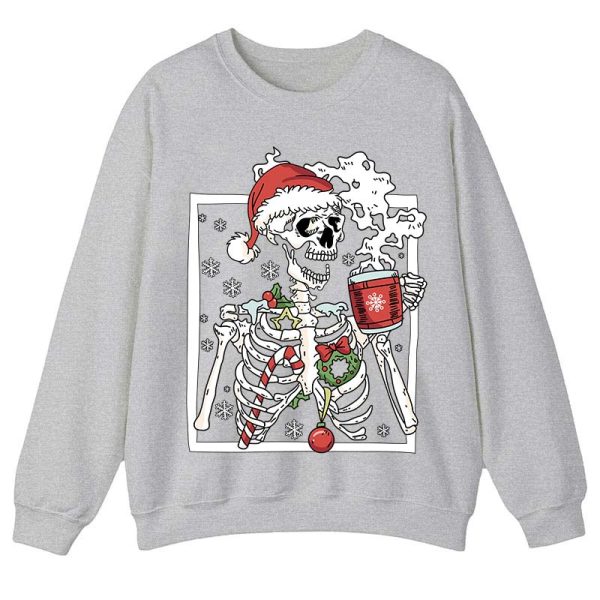 Skeleton With Smiling Skull Drinking Coffee Latte Teacher Sweatshirt