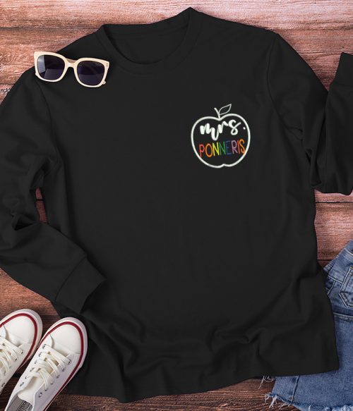 Personalized Colorful Teacher Name Teacher Embroidery Long Sleeve T-Shirt