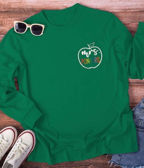 Personalized Colorful Teacher Name Teacher Embroidery Long Sleeve T-Shirt