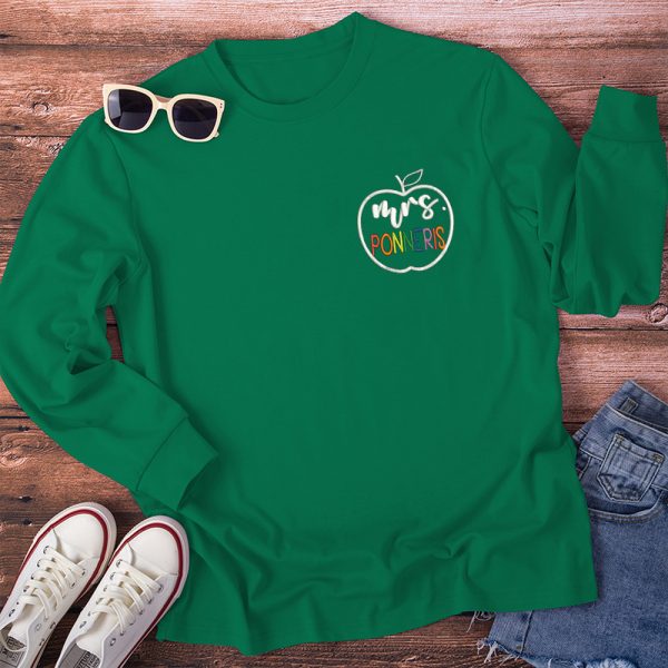 Personalized Colorful Teacher Name Teacher Embroidery Long Sleeve T-Shirt
