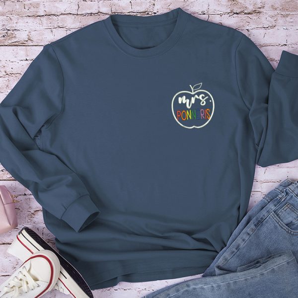 Personalized Colorful Teacher Name Teacher Embroidery Long Sleeve T-Shirt