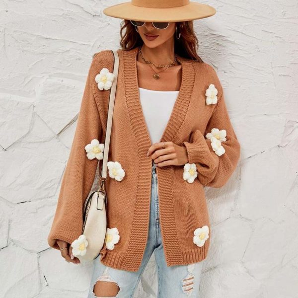 Women's Loose Flower Cardigan Sweater