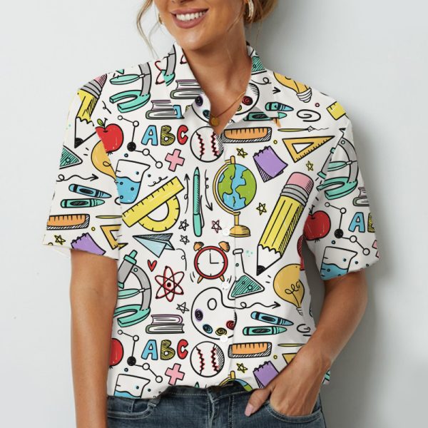 Colorful Teaching Supplies Teacher Short Sleeve Shirt