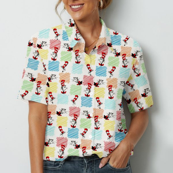 Colorful Plaid Cartoon Dog Teacher Short Sleeve Shirt