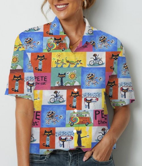 Cartoon Cat Teacher Short Sleeve Shirt