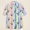 Color Striped And Black Cartoon Cat Teacher Short Sleeve Shirt