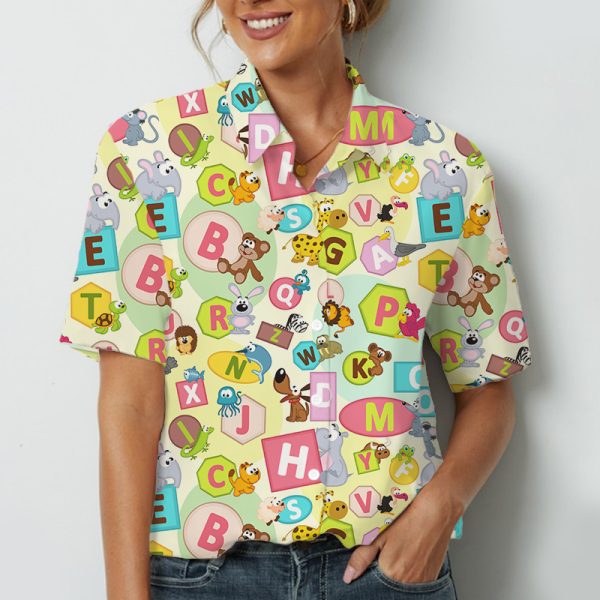 Alphabet Cartoon Teacher Short Sleeve Shirt
