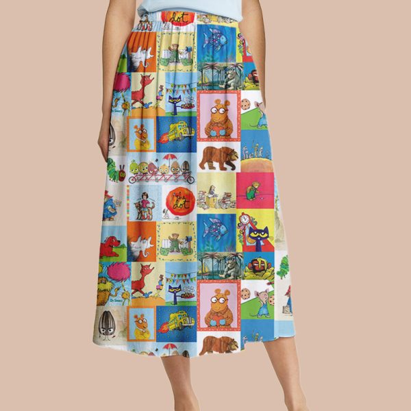 I Still Read Children's Books Teacher Autumn Printed Midi Skirt