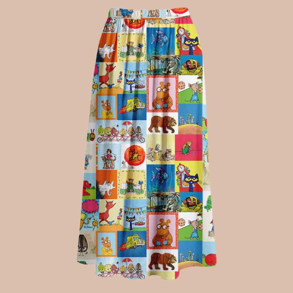 I Still Read Children's Books Teacher Autumn Printed Midi Skirt