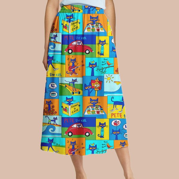 Pete Cat's Daily Routine Teacher Autumn Printed Midi Skirt