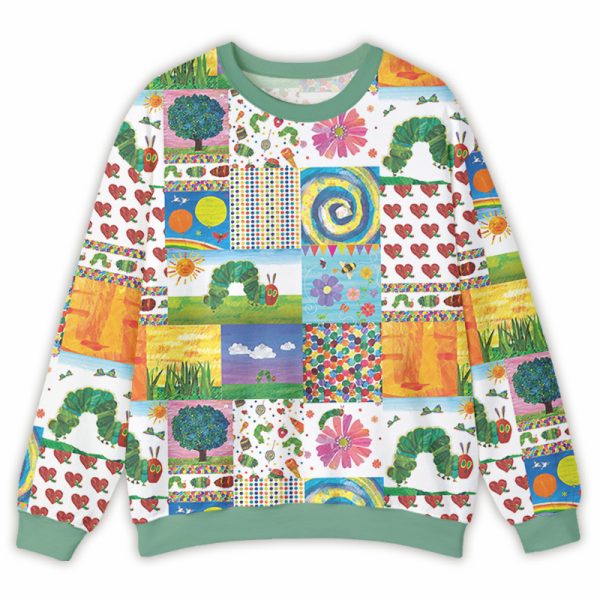Green Caterpillar And Colorful Garden Teacher Printed Sweatshirt