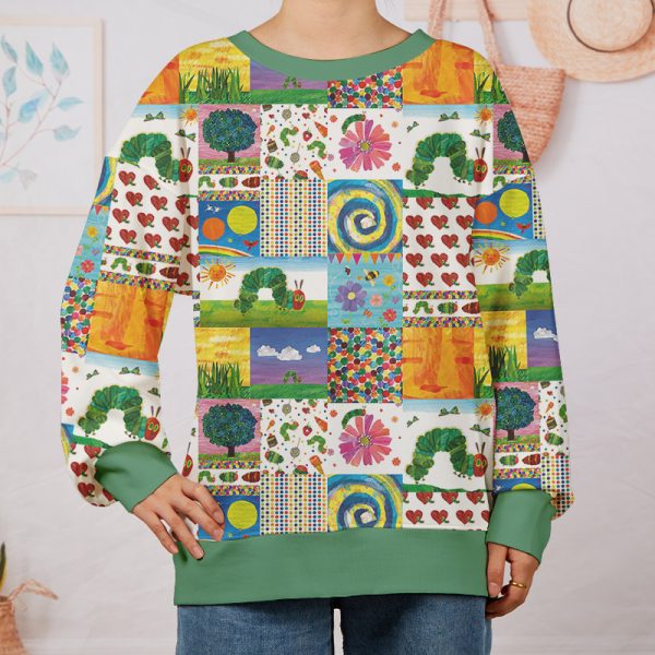 Green Caterpillar And Colorful Garden Teacher Printed Sweatshirt