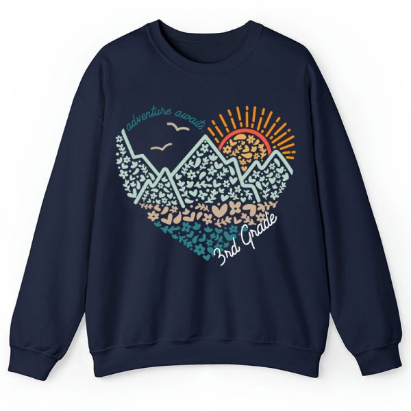 Personalized Grade Adventure Awaits Flower Mountain Sun Teacher Sweatshirt