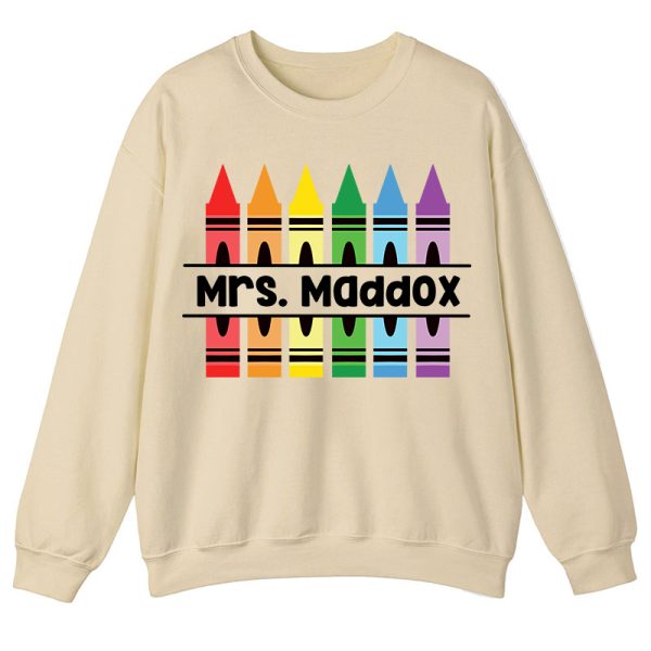 Personalized Pencil Crayon Teacher Name Teacher Sweatshirt