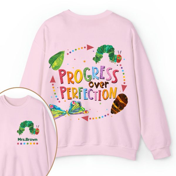 Personalized Name Progress Over Perfection Teacher Two Sided Sweatshirt