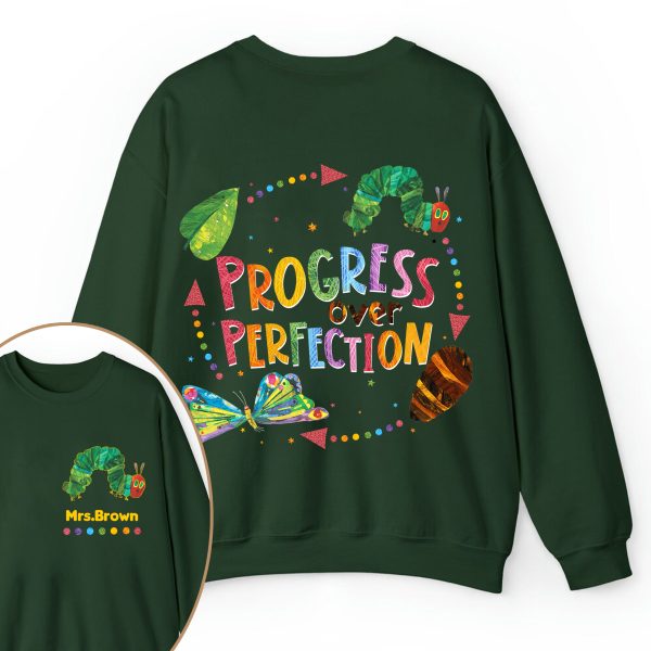 Personalized Name Progress Over Perfection Teacher Two Sided Sweatshirt