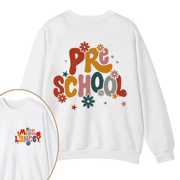 Personalized Name And Grade Bloom Flowers Teacher Two Sided Sweatshirt