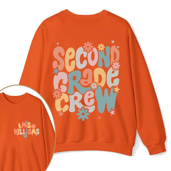 Personalized Name And Grade Bloom Flowers Teacher Two Sided Sweatshirt