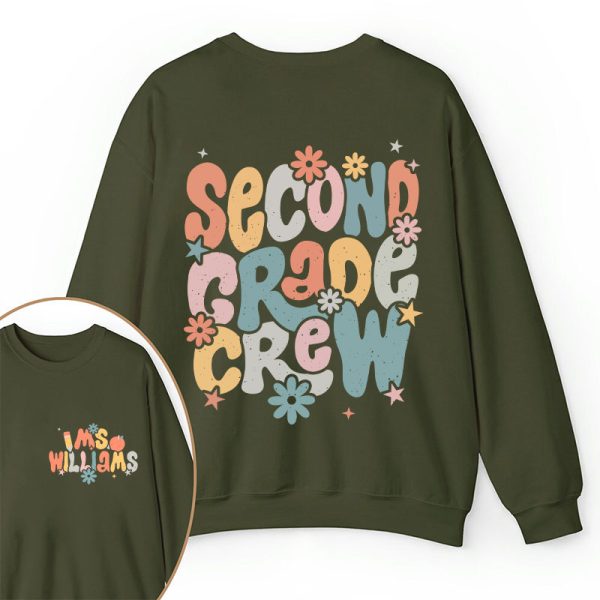 Personalized Name And Grade Bloom Flowers Teacher Two Sided Sweatshirt