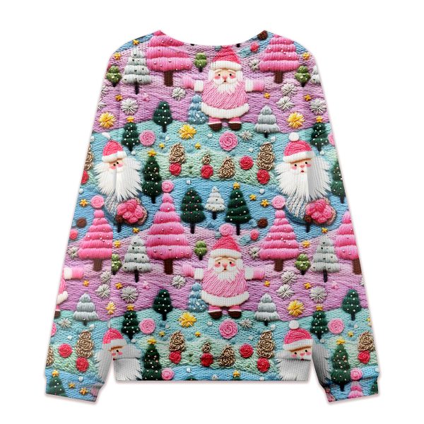 Pink Dreamy Christmas Teacher Cable Knit Sweatshirt