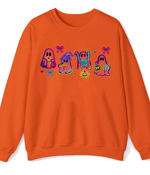 Colorful Neon Ghost Pumpkin Teacher Sweatshirt