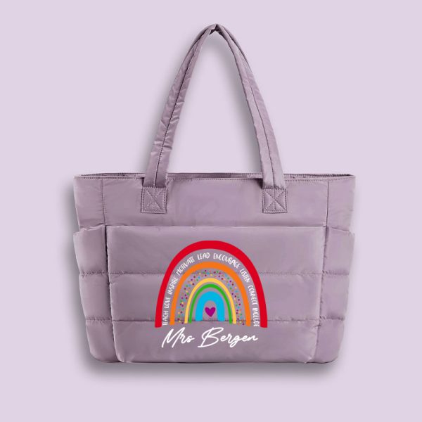 Personalized Pencil Ruler Teacher Name Teacher Puffy Tote Bag