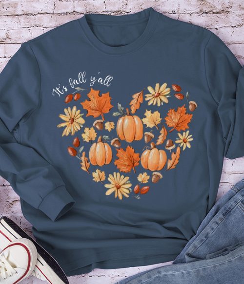 It's Fall Y'all The Heartbeat Of Fall Teacher Long Sleeve T-Shirt
