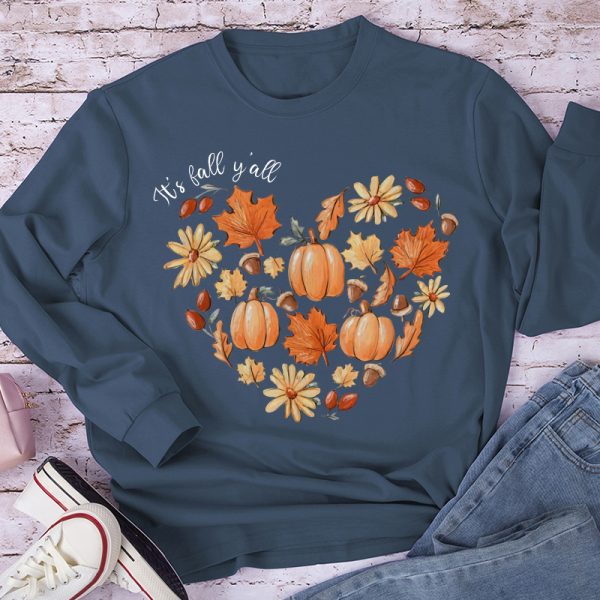 It's Fall Y'all The Heartbeat Of Fall Teacher Long Sleeve T-Shirt