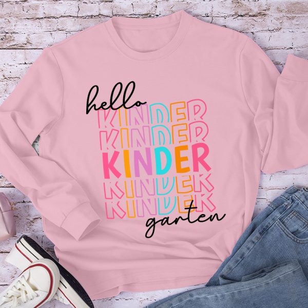 Personalized Hello Kindergarten Letters Colorful Long Sleeve T-Shirt