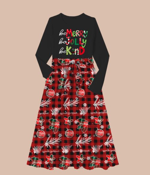 Be Merry Be Jolly Be Kind Teacher Long-Sleeved One Piece Dress