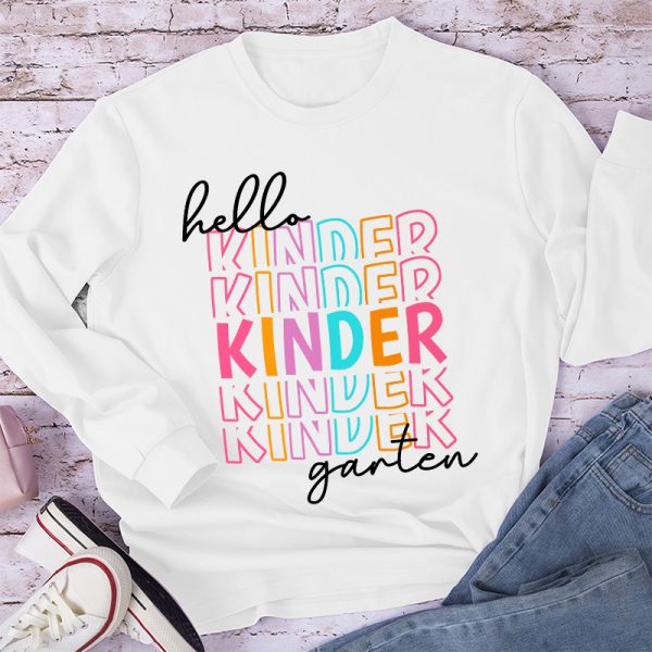 Personalized Hello Kindergarten Letters Colorful Long Sleeve T-Shirt