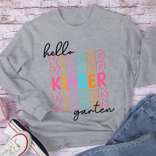Personalized Hello Kindergarten Letters Colorful Long Sleeve T-Shirt