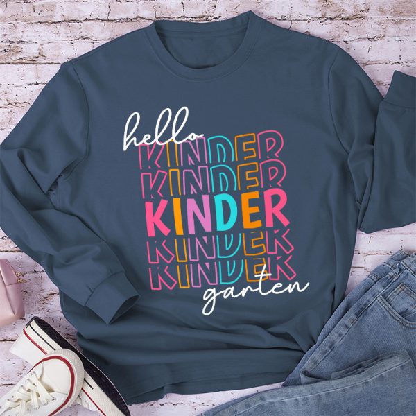 Personalized Hello Kindergarten Letters Colorful Long Sleeve T-Shirt